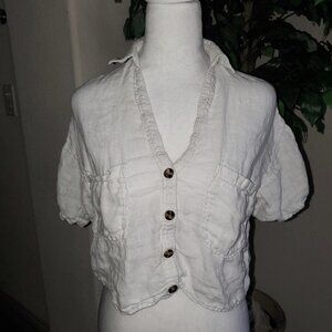 Zara Cropped Puff Sleeve Linen Top
